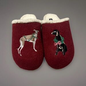 Lands' End Burgundy Dog Embroidered Slippers